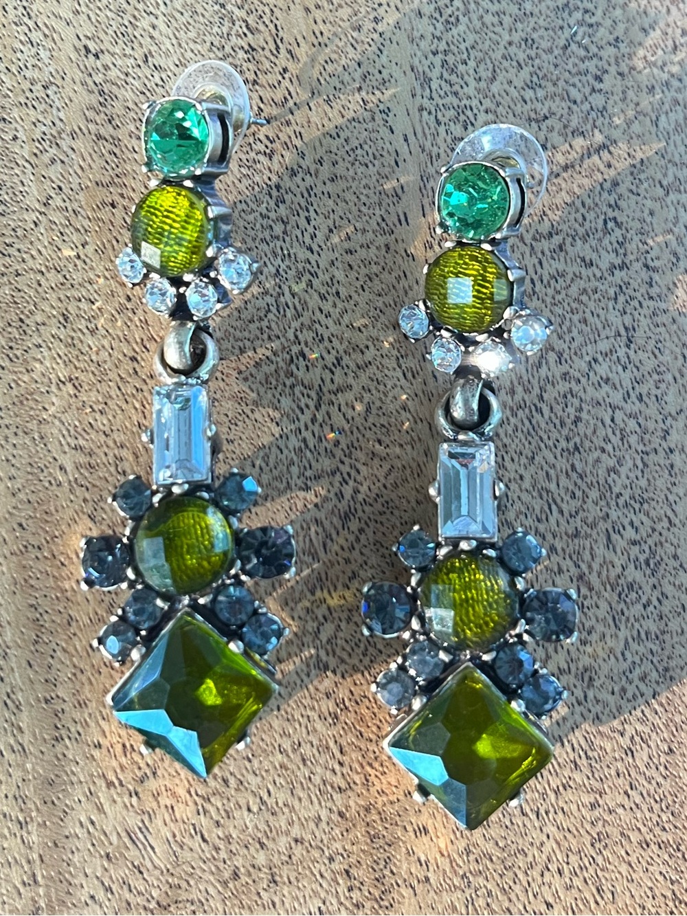 J. CREW Green Crystal Drop Earrings